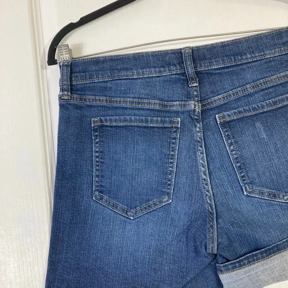 BANANA REPUBLIC Shorts Women 27/4 Blue Denim Dark-Wash Pocket Roll-Tab Chino